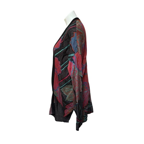 Peruvian Connection 100% Pima Cotton Floral Intarsia Knit Open Cardigan Large - Picture 7 of 8